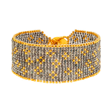 Brazalete Telar Dorado Medio Miniflor Plata Pavonada